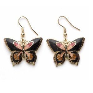 Cloisonne Enamel Butterfly Earrings Black Color Very Cute